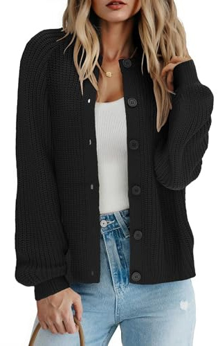 Zeagoo Cárdigan de Punto Mujer Corto Cuello Redondo con Botones Abierto Suéter Elegante Casual Chaqueta de Punto para Mujer Negro L