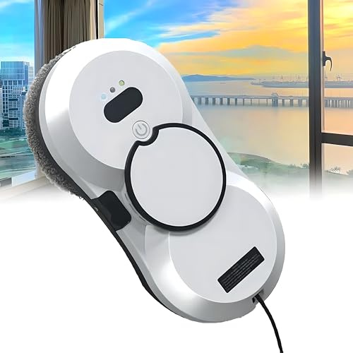 Smart Window Cleaning Robot, Electric Window Cleaner Automatic Dual Water Spray Systems with Intelligent Path Planning, Edge Detection Technology and Remote Control for All Smooth Floors white