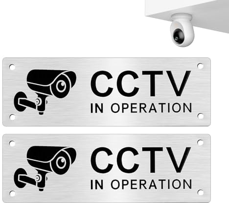 CCTV Signage (2 pcs), CCTV in Operation Signs, 5x15 cm CCTV Signage with Self-Adhesive Backing & Pre-Drilled Holes, CCTV in Operation Sticker Suitable for Indoor or Outdoor Wall or Window Installation