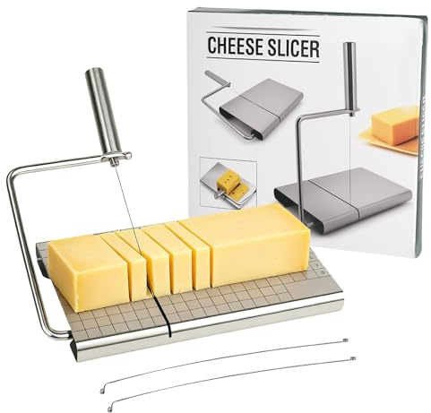 XCRPRT Trancheuse à fromage en acier inoxydable - Planche à découper - Planche à fromage - Coupe-beurre - Avec planche et grille de mesure - Coupe-fromage interchangeable pour fromage en bloc et