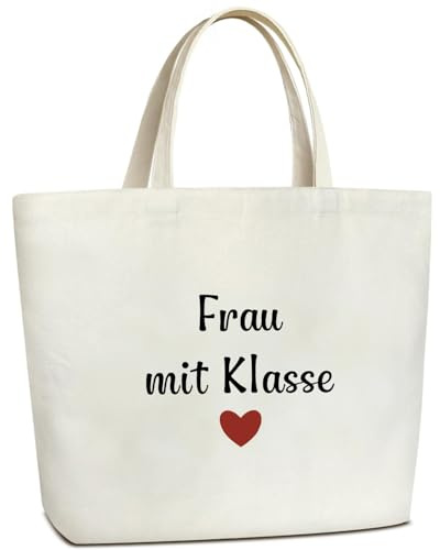 Geschenk für Lehrerin Tasche Eine Frau mit Klasse, Große Baumwolle Einkaufstasche, Geschenk für Frauen Freundin Lehrerin Schwester Erzieherin zum Geburtstag, Canvas Tragetasche für Klassenlehrerin