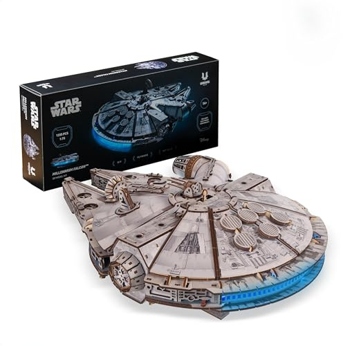 UGEARS Star Wars™ Millennium Falcon™ – 3D Holzpuzzle Erwachsene, Modellbausatz Holz, Modellbausatz Erwachsene, Holzbausatz 3D Puzzle, Star Wars Geschenk für Männer, Modellbau Holz Weihnachten