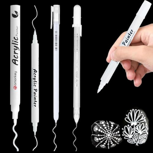 YAYNO 4 Pièces Marqueur blanc permanent Stylo Blanc Indelibile Imperméable et à séchage rapide, convient pour la pierre, le bois, le verre, la céramique, la toile, les pneus et les textiles