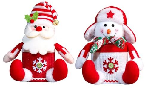2 Piezas Tarro de Navideño, Adorables Recipientes para Golosinas Navideñas, Decoraciones Creativas de Navidad, Anciano y el Muñeco de Nieve, para Galletas, Dulces, Golosinas, Calcetines Navideños