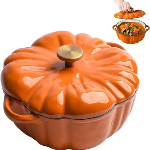 KWJTOY Pentola per zucca | pentola antiaderente a forma di zucca con coperchio, adatta a induzione e forno, grande pentola per Halloween, grazie alla decorazione da cucina