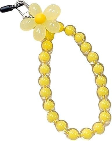 Mooff Yellow Mobile Phone Strap Beaded Flower Bracelet Creative Hanging Rope Keychain Lanyard Wrist Strap Cell Phone Charms Accessories