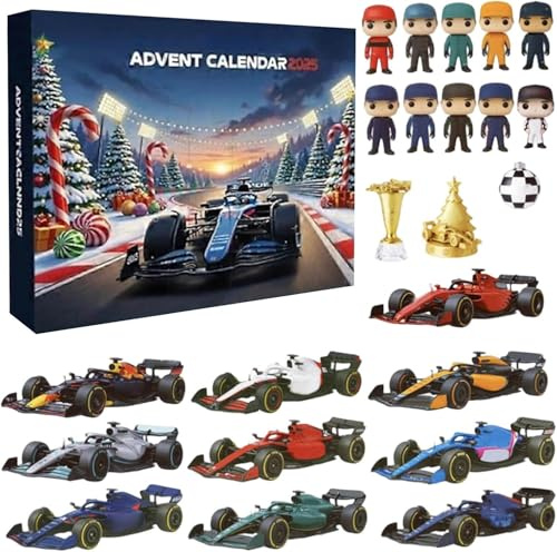 2025 Racing Christmas Adventskalender, 24 Tage Weihnachts-Countdown-Kalender, RennteamOrnamente & Sammlerstücke, Urlaubsüberraschungsgeschenke für Rennfans, Jungen und Mädchen (A)