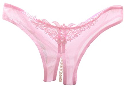 Women's Lace Panties Soft Underwear Thongs Pearl Sexy Comfor Bikini Panties Tummy Control Briefs Low Waist Crotchless See Through Arch Support Cutout Butt Lifting Hipsters Pink