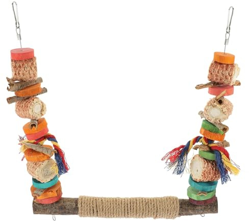 VICASKY Vogelschaukel Holz Kauspielzeug mit Hanfseil Sitzstange für Papageien Wellensittiche Nymphensittiche Parakeet zur Krallenpflege und Beschäftigung im Vogelkäfig