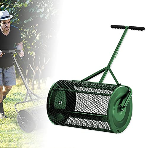 JMOUZHG Compost Spreader for Lawn and Garden, Peat Moss Spreader, Fertilizer Compost Spreader with T Shaped Handle,for Top Dressing Compost