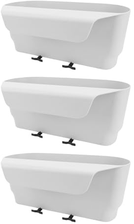 Focket Macetero con Barandilla, Paquete de 3 Maceteros Rectangulares para Colgar en Ventana, Macetas Colgantes Estilo Campo con Orificios de Drenaje para Balcón Al Aire Libre (White)