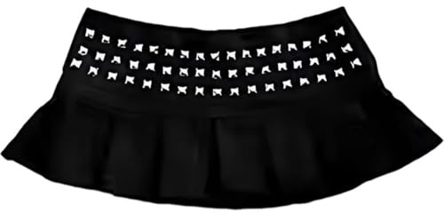 Casiler Kort plisserad kjol med nitar i gotisk punkstil, ultra kort veckad kjol, Harajuku Goth kort kjol