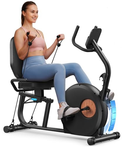 MERACH Liegeergometer für Zuhause mit 8-stufigem Magnetwiderstand, leiser Heimtrainer Fahrrad mit Smart Bluetooth, App-kompatibel, LCD-Display, Herzfrequenzsensoren, verstellbare Rückenlehne, S08/S23