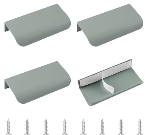 MOROBOR Lot de 4 poignées modernes à encoche pour doigts pour armoires, poignées à encoche pour tiroirs, languette incurvée invisible, quincaillerie de meuble pour tiroir, placard, armoire, 78 mm/Vert