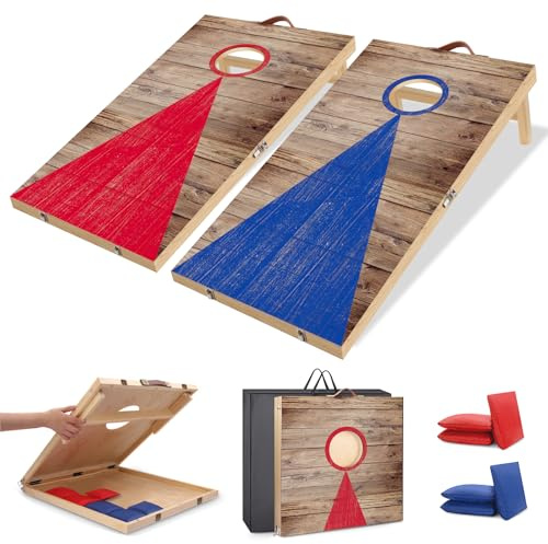 NZQXJXZ Cornhole Spiel Outdoor, 60x40cm Massivholz Premium Corn Hole Boards | mit 6 Cornhole Säckchen und Einer Tragetasche, Tragbar Cornhole Toss Set für Familie und Erwachsene