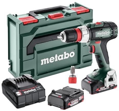 metabo Akku-Bohrschrauber BS 18 L Quick - 18V, 60Nm Drehmoment - Überlastschutz, kompakt & leistungsstark, Schnellwechselbohrfutter, Gürtelhaken - Inkl. Bithalter, 2 Akkus 2.0Ah, Ladegerät und metaBOX