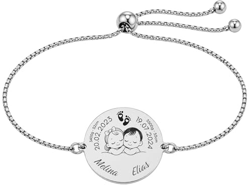 Personalisiertes Armband mit Gravur – Damenarmband Edelstahl | Kindernamen & Geburtsdaten, Familienarmband, Geschenk für Mama Papa