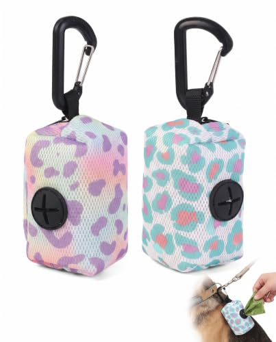 BTACGWP Porta Bolsas Caca Perro Set 2 (Azul y Violeta), Dispensador Excremento Compacto con Sistema de Retención y Salidas Controladas para Paseos Prácticos
