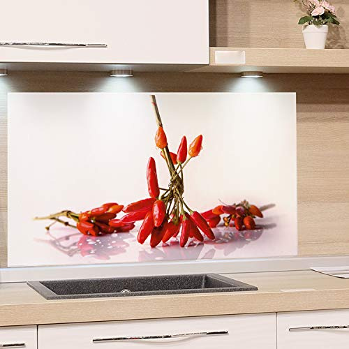 GRAZDesign Küchenrückwand Glas Chili Spritzschutz Herd | Druck hinter Glas | Bild Motiv Gewürze Rückwand Küche, Glasplatte mit Motiv Küchenmotive, 100x50cm