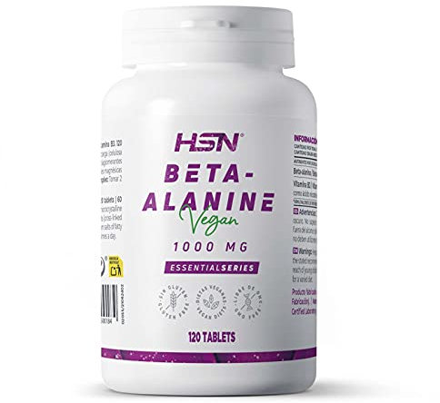 HSN Beta Alanina 4000mg por dosis diaria | 120 Tabletas | Aminoácido en Forma Libre | con Vitamina B3 | Sin Estimulantes Pre-Entreno Sin Cafeína | No-GMO, Vegano, Sin Gluten