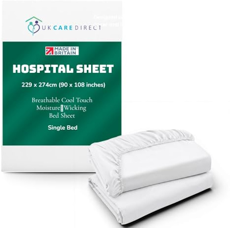 UK Care Direct 100% Cotton Single Flat Sheets - Pack of 1 Hospital Quality Bed Sheet, Cool Touch Moisture Wicking, Flat Sheet Hotels Quality Top Bed Sheets - Machine Washable (178cm x 274cm) - White
