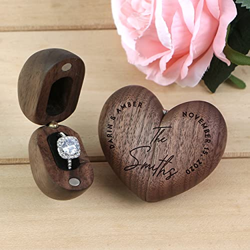 Kenon Benutzerdefinierte hölzerne herzförmige Hochzeitsringbox aus Holz Ringbox Verlobungsringbox Walnuss-Aufbewahrungsringbox Damen Hochzeit Geburtstagsgeschenk