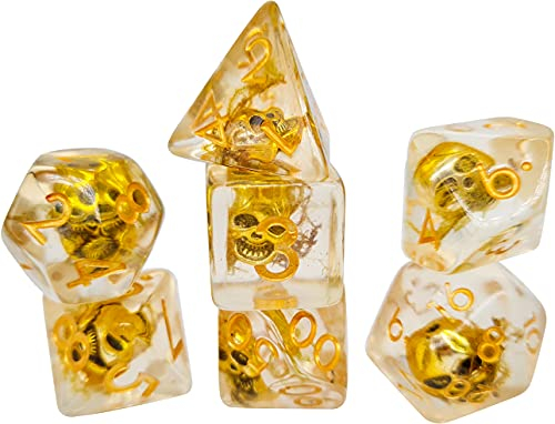 World of Dice - Deathskull Gold - Pen and Paper Würfel Set, 7-teilig, Rollenspiel-Würfel aus Kunststoff, goldfarben