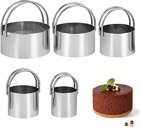 Cortador de Galletas - 5PCS Cortador de Galletas Redondo de Acero Inoxidable, Cortador de Galletas con Mango Fuerte para Hornear Pan Pastel Rosquilla Herramientas de Pastelería