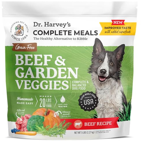 Dr. Harvey's Beef & Garden Veggies Dog Food, Grain-Free Dehydrated Food for Dogs with Freeze-Dried Beef (5 Pounds)