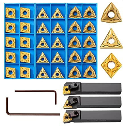 33-teiliges Drehbank-Excircle-Wendeschneidplatten-Drehwerkzeughalter-Bit-Set MTJNR1616H16 + MWLNR1616H08 + MCLNR1616H12 mit 30 CNMG 431 + WNMG 431 + TNMG 331 Metall-Wendeschneidplatten aus Hartmetall