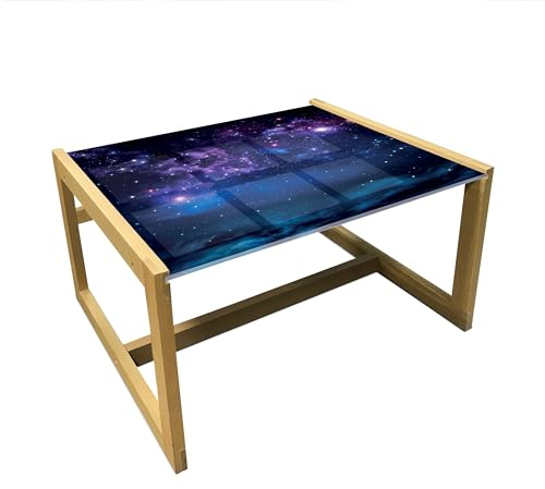 ABAKUHAUS Platz Couchtisch, Milchstraße Themed Sterne, Acrylglas-Mitteltisch mit Holzrahmen für Büros Wohnheime, Mittel Größe, Magenta Blau