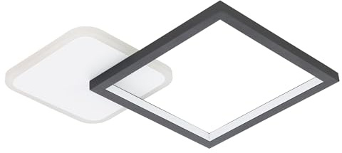 EGLO LED Deckenlampe Gafares, dimmbare Deckenleuchte mit Fernbedienung | quadratische Wohnzimmerlampe aus Aluminium und Stahl in weiß und schwarz, Lampe Decke warmweiß-kaltweiß