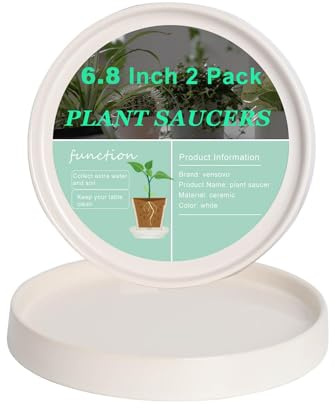 vensovo 2er-Set Keramik-Blumentopfuntersetzer, 17,5 cm Pflanzenschalen für 11-15 cm Töpfe, wasserdichte Übertöpfe mit Bodenschutz für Zimmerpflanzen
