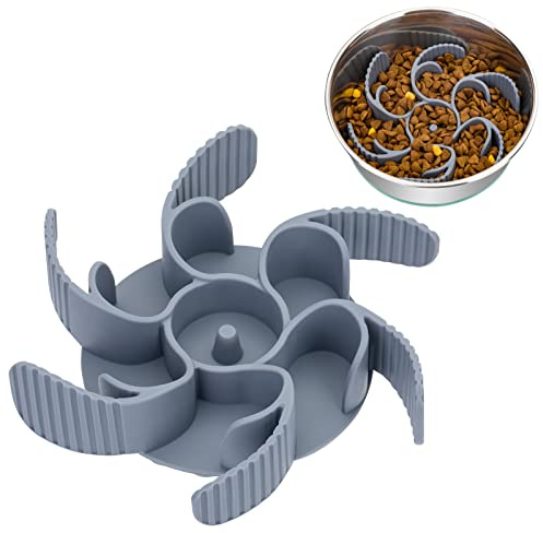 Keegud Slow Feeder Dog Bowls Insert [Octopus Suction Cups] Super Firm Slow Eating Dog Bowl [Cuttable] for Large Breed and Medium Size Dog Compatible with Regular and Elevated Dog Bowls (Turbine)