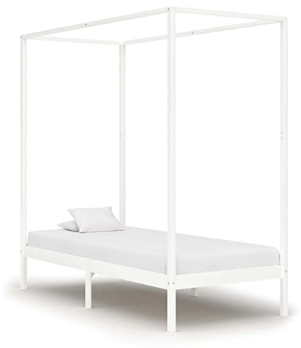 Camerina Himmelbett-Gestell Weiß Massivholz Kiefer 90 x 200 cm Himmelstange Klemmen Betthimmel Stange Himmelbett Gestell Moskitonetz Halterung Bett