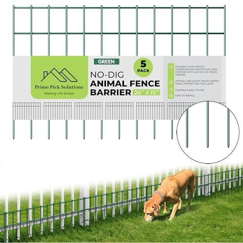 Prime Pick Solutions Lot de 5 barrières pour chien (longueur totale de 3 m) | Épaisse, verte, antirouille, clôture en métal galvanisé anti-creusement pour chiens, lapins, animaux domestiques (61 x