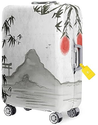 FANSU Kofferhülle Kofferschutzhülle, Bambusblätter Muster Elastisch Gepäckabdeckung Koffer Koffer Schutzhülle mit Reißverschluss Gepäck Cover Kratzfester (Tuschemalerei,XL(30~32 Zoll))