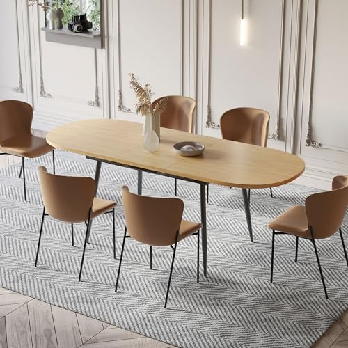 75 x 32 Extendable Dining Table - Oval Wooden Table Top with Metal Legs, Space-Saving Extendable 59 to 75 Dining Kitchen Table (Oval, Natural)