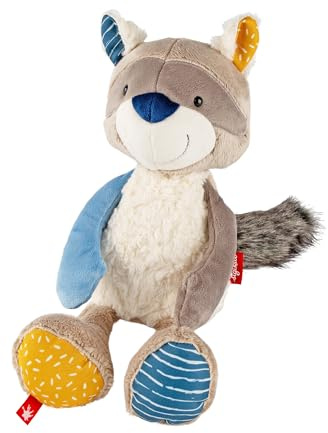 SIGIKID 43289 Waschbär Patchwork Sweety, , Plüsch, Kuscheltier, Stofftier, kuschelweich, tolle Farbkombinationen, ab 3 Monaten