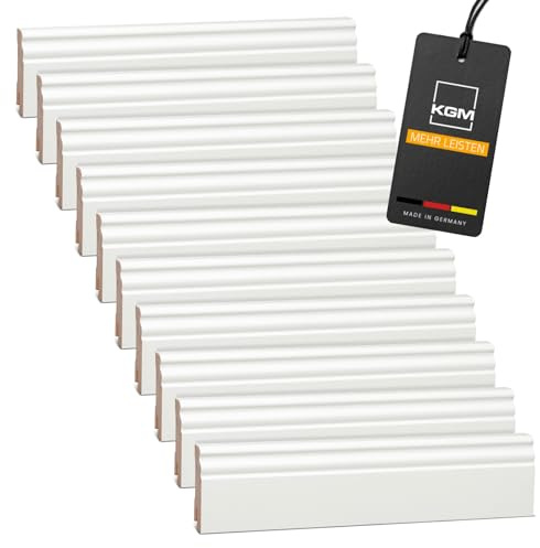 KGM Berliner Sockellist Altberliner Profil – Vitmålad golvlist i massiv furu – Mått: 2400 x 18 x 70 mm – 20 stycken / 48M