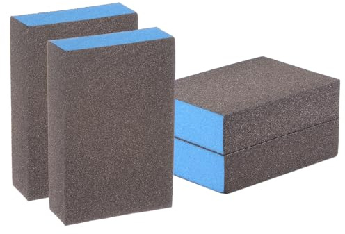 QUARKZMAN 4 Stück Schleifschwamm 500-600 Körnung Vierseitiges Schleifpapier, Wiederverwendbares Nass- und Trockenschleifklotz für Lackreparatur und Modellschichtung, Braun, Blau