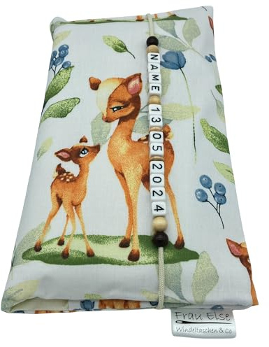 Große Windeltasche XXL mit Name personalisiert Wickeltasche - Waldtier Reh - für Jungen und Mädchen