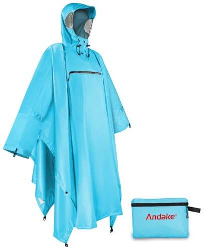 Andake Poncho Hombre Mujer Impermeable Unisex Chaqueta de Lluvia Resistente al Viento Resistente a las Arrugas Impermeable Reutilizable para Acampada Senderismo Outdoor y Uso Diario, Talla única