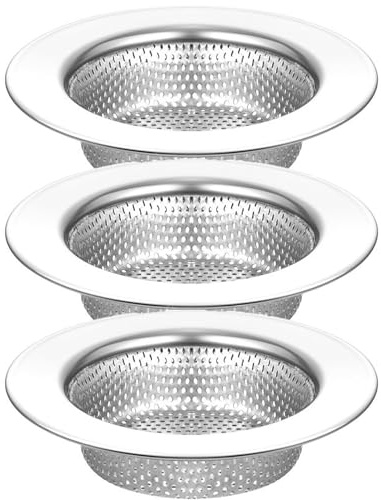 GSYFBT 3Pcs Stainless Steel Sink Drain Strainer, Modern Silver, 4.5 inch/11.5cm Outer Diameter, Hair Catcher for Kitchen Sink, Bathroom, Bathtub, Wash Basin