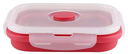 Contenitore per Alimenti Rettangolare in Silicone Box Pieghevole per Microonde, 350 Ml, 3 Colori (rosso)