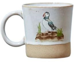 Richard Lang & Son Tasse à café en grès peint à la main avec base naturelle et motif plage d'herbe