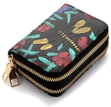 RNIEGA Damen Geldbörse klein, Kartenetui Damen RFID Schutz, Kreditkartenetui Damen mit Doppel-Reißverschluss und Mehreren Kartenfächern