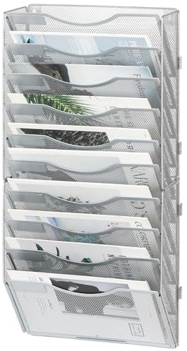 Solinxe Zeitungshalter Wand mit 10 Etagen Metall Zeitungsständer Hängeregister Wandablagefächer A4 Papier Dokumentenablage Büro Schule Ablage Organizer, Silber