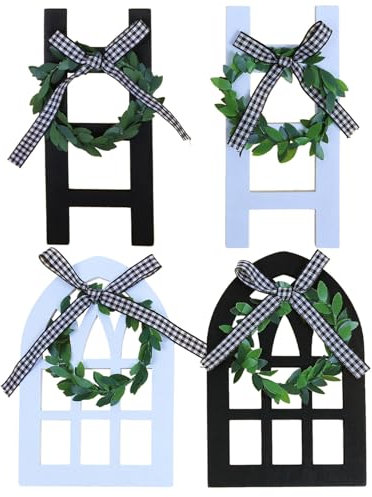 iMagitek Holzschild für Fenster, Leiter, Tischschild, Dekoration, Holzschild, abgestuftes Tablett, Dekoration für Zuhause, Weihnachtsdekoration, 4 Stück