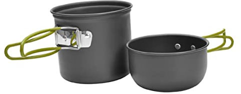 TOGEVAL Casseroles De Camping Portables Alliage Aluminium Poignée Verte pour Batterie De Cuisine Extérieur Et Kit De Cuisine De Camping